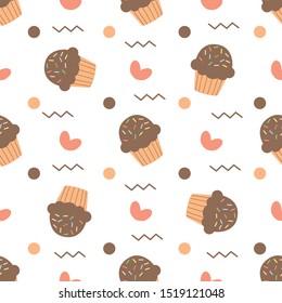 Cute seamless pattern with muffins of cupcakes