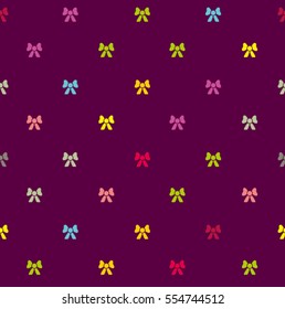 Cute seamless pattern with multicolored bows on a dark background.