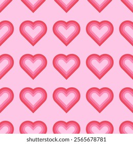 Cute seamless pattern with multi-outlined hearts in red and pink shades. Beautiful background for Valentine's Day designs, girly stationary, love-themed projects, scrapbooking, etc