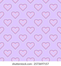 Cute seamless pattern with multi-outlined hearts in purple shades. Beautiful background for Valentine's Day designs, girly stationary, love-themed projects, scrapbooking, social media, etc.