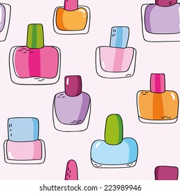 Cute seamless pattern with nail polish bottles in cartoon style