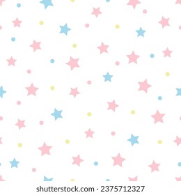 Cute seamless pattern of naive simple style with stars, glitter fashion fabric print. For textile, home decor, baby shower party. Vector illustration