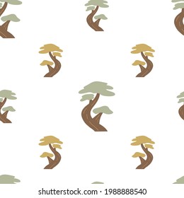 Cute seamless pattern with nature trees africa. Vector cartoon illustration with plants. 