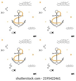 Cute seamless pattern nautical theme. Ocean and sea life background for children