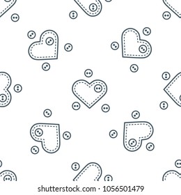 Cute seamless pattern with needle cases in shape of hearts and buttons.Template for design, fabric, print. Valentine's day.