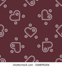 Cute seamless pattern with needle cases in shape of hearts and buttons.Template for design, fabric, print. Valentine's day.