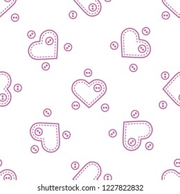 Cute seamless pattern with needle cases in shape of hearts and buttons.Template for design, fabric, print. Valentine's day.