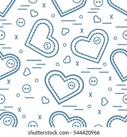 Cute seamless pattern with needle cases and buttons. Greeting card Valentine's Day. Design for banner, flyer, poster or print.