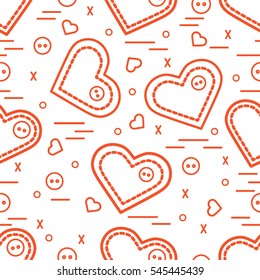 Cute seamless pattern with needle cases and buttons. Greeting card Valentine's Day. Design for banner, flyer, poster or print.