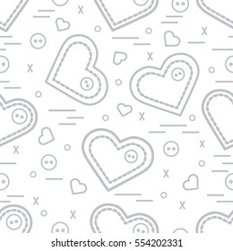 Cute seamless pattern with needle cases and buttons. Greeting card Valentine's Day. Design for banner, flyer, poster or print.