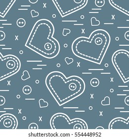 Cute seamless pattern with needle cases and buttons. Greeting card Valentine's Day. Design for banner, flyer, poster or print.