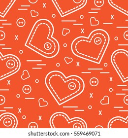 Cute seamless pattern with needle cases and buttons. Greeting card Valentine's Day. Design for banner, flyer, poster or print.
