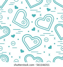 Cute seamless pattern with needle cases and buttons. Greeting card Valentine's Day. Design for banner, flyer, poster or print.