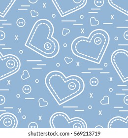 Cute seamless pattern with needle cases and buttons. Greeting card Valentine's Day. Design for banner, flyer, poster or print.