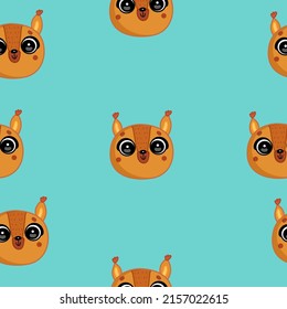 Cute seamless pattern on blue background with a cozy squirrel.
Texture for scrapbooking, wrapping paper, invitations. Vector illustration.