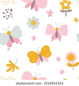 Padrão perfeito bonito no tema floral e borboleta. padrão floral bonito no estilo desenhado à mão. adequado para projetos de bebê