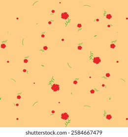 Cute seamless pattern on green background with beautiful botanical flowers. Hand drawn plants. Texture for scrapbooking, wrapping paper.