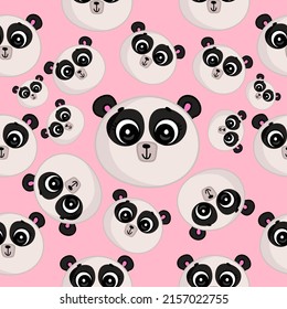 Cute seamless pattern on pink background with cozy panda.
Texture for scrapbooking, wrapping paper, invitations. Vector illustration.