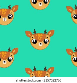 Cute seamless pattern on a turquoise background with a cozy deer.
Texture for scrapbooking, wrapping paper, invitations. Vector illustration.