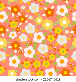 Cuidar un patrón impecable en un cálido fondo rosado con flores hermosas y festivas.Textura para la reserva de recortes, papel envolvente, invitaciones. Ilustración vectorial.
