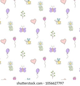 Cute seamless pattern on white background. Vector illustration.