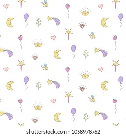 Cute seamless pattern on white background. Vector illustration.
