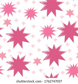 Cute seamless pattern on a white background. Pink stars in different sizes. Fashion kids print