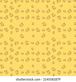Cute seamless pattern on yellow background with beautiful botanical flowers. Hand drawn plants. Texture for scrapbooking, wrapping paper, invitations.
