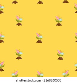Cute seamless pattern on a yellow background with botanical flowers. Texture for scrapbooking, wrapping paper, invitations. Vector illustration.