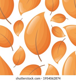Nahtloses Muster mit orangefarbenen Herbstblättern. Weißer Hintergrund. Flaches Beispiel.