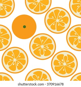 Cute seamless pattern with orange slices. Tasty summer background. Yummy tropical fruits endless texture. Can be used for wallpapers, banners, posters. Delicious healthy fruits. Vector illustration