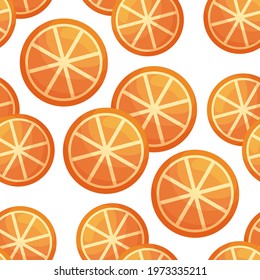 Cute seamless pattern with orange or tangerine slices. White background. Flat style illustration.