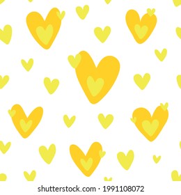 Cute seamless pattern with orange yellow hearts - for fabric, for textile, romantic wallpaper with cute hearts. Summer color hearts baby pattern, love texture, simple children's print for nursery.