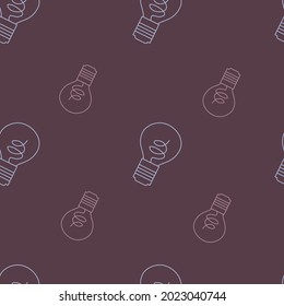 Cute seamless pattern with outline light bulb illustration. Calm pastel colours, pattern for textile, cards, backgrounds made in vector.