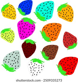 Niedliches nahtloses Muster mit Umriss Erdbeeren. Handgezeichnete Abbildung. Variiert Farben handgezeichnete frische Früchte auf weißem Hintergrund. Druck für Gewebe, Verpackung,