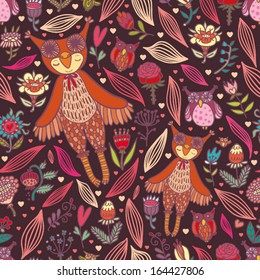 cute seamless pattern with owl girl