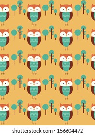 cute seamless pattern with owl. vector illustration