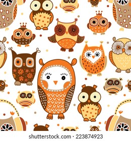 Cute seamless pattern with owls.