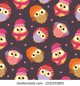 Cute seamless pattern with owls. Vector textile design for kids