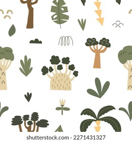 Cute seamless pattern with palm trees. Vector illustration for baby print, clothes and bedding.