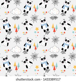 cute seamless pattern panda hand drawn , design for paper wrapping