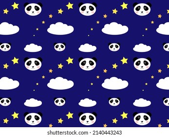 Cute seamless pattern with pandas, stars and clouds. Background for children