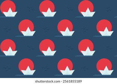 Cute seamless pattern with paper boats. Children's print for clothes, textiles, wrapping papers. Vector illustration