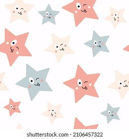 Patrón impecable con estrellas de tono pastel sobre un fondo blanco. Diseño divertido de dibujos animados de moda. Ilustración del vector