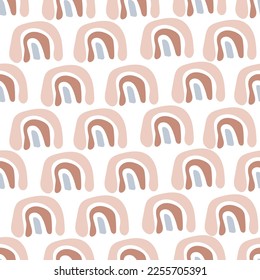 Cute seamless pattern in pastel colors on a white background. Rainbow children's pattern. Organic abstract spots for your design. Flat style, wind illustration.