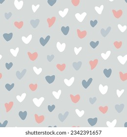 Cute seamless pattern with pastel hearts. Delicate continuous texture for widely used. Cute pale gray print for textile, fabric, wallpaper, packaging, kids design, stationery cover. Simple background.