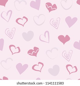 Cute seamless pattern in pastel pink colors. Vector illustration with hearts about love.