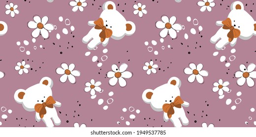 
Cute seamless pattern, pastel and romantic color, adorable teddy bear, vector illustration background, hand draw comic doodle style, invitation card