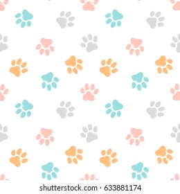 Cute seamless pattern with paw prints. Animal background.