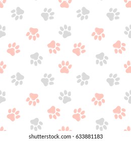Cute seamless pattern with paw prints. Animal background.